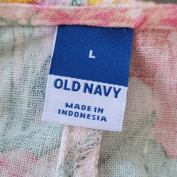 NWT Old Navy Linen Blend Twist Front Floral Midi Dress Pink Green Garden Party L - Picture 12 of 15